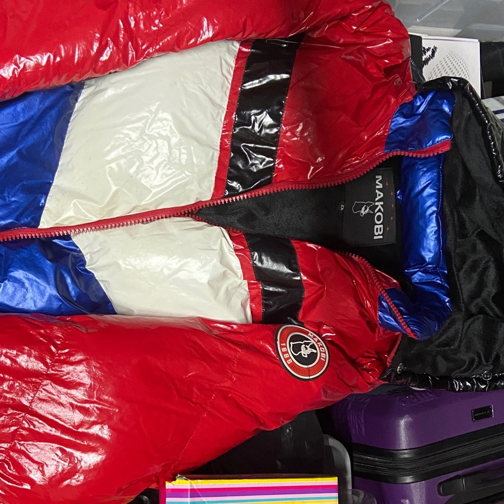 Makobi Men's Red and Blue Puffer Jacket